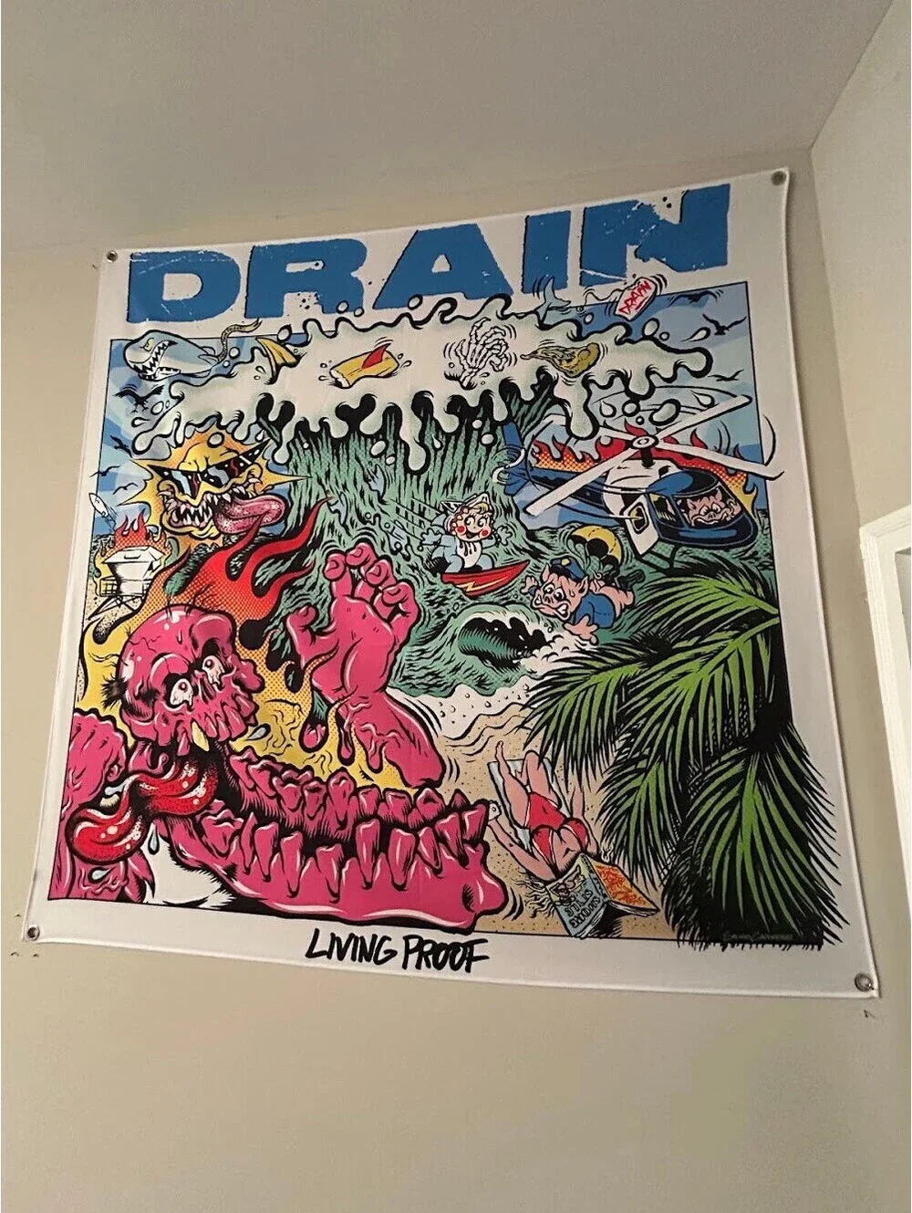 Drain Living Proof Hardcore Punk Band Tapestry Wall Hanging Flag Banner 48x48